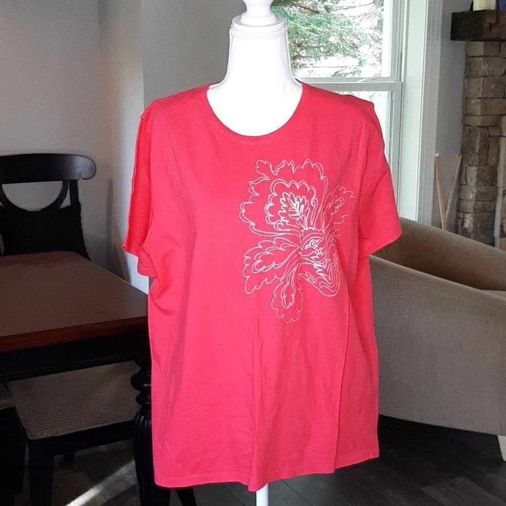 Hanes Perfect T Relaxed Fit Tee Shirt with Silver/Pink Flower